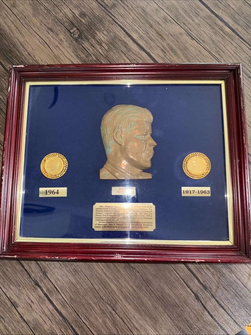 JFK COINS 1990 Framed copper plaque
